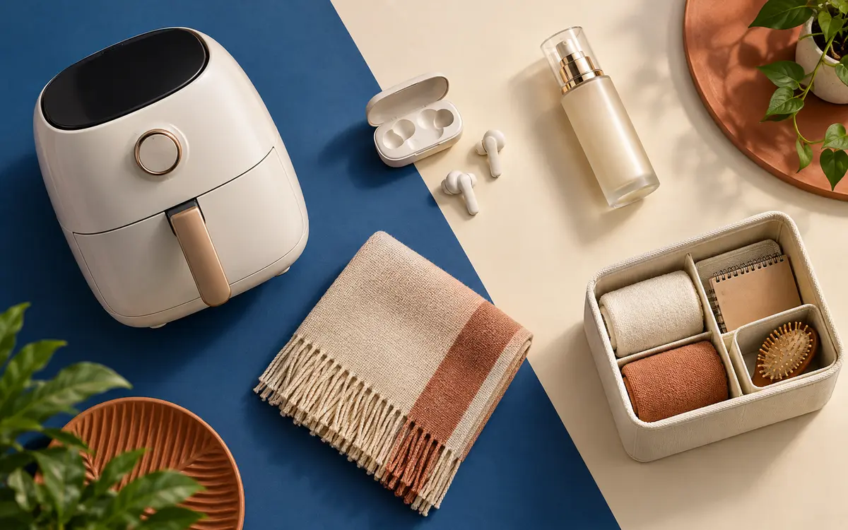 Seleção de produtos de cozinha, tecnologia, beleza e organização